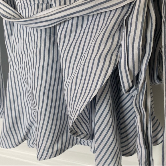 NWOT Loft Long Sleeve Wrap Peplum Striped Blouse BLUE/WHITE - SIZE M - Picture 6 of 11